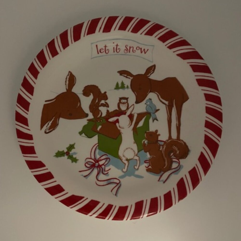 Pottery Barn Kids VINTAGE Let It Snow Reindeer Bunny Plate CHRISTMAS Holiday